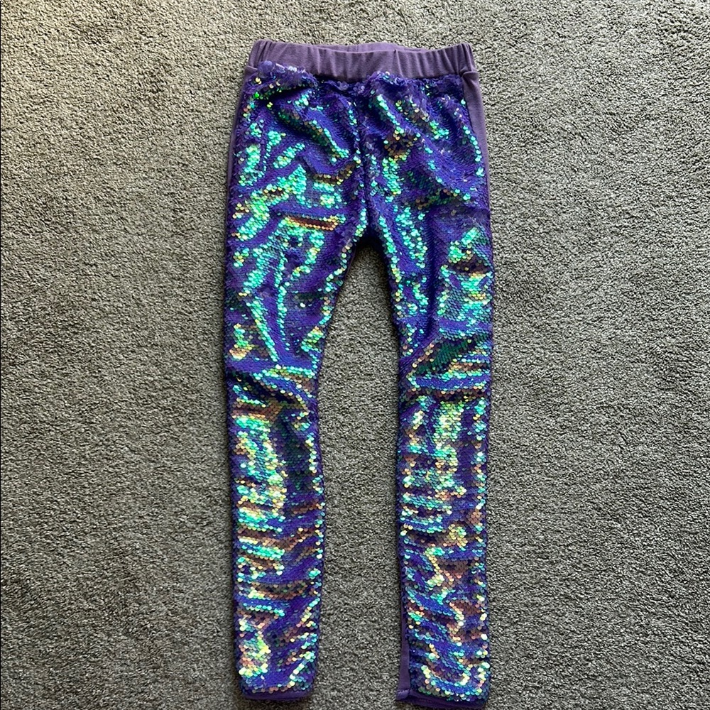 Kids Sequin Leggings - Purple and Green